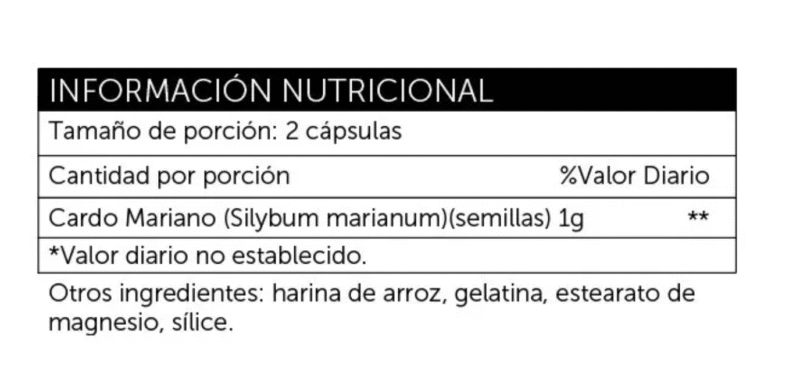 Informacion nutricional milk thistle
